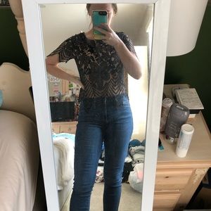 Lace express black top with tan lining